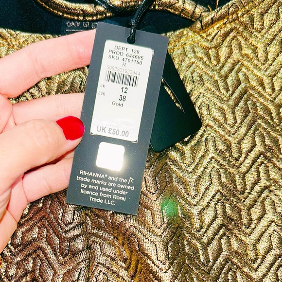 Rihanna for River Island Gold Metallic Crossover Back Dress size 8 - Picture 6 of 9